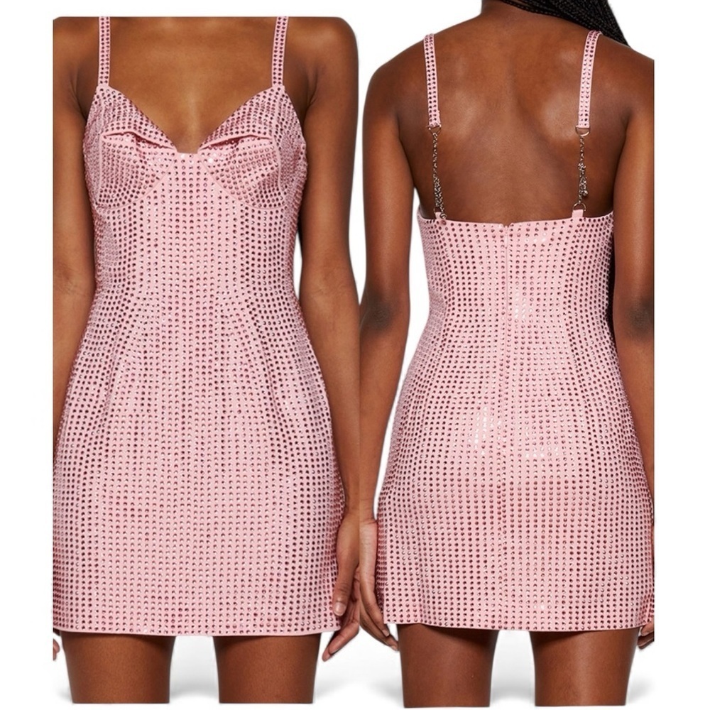 AREA Pink Crystal Embellished Mini Dress Prom size Small NWT